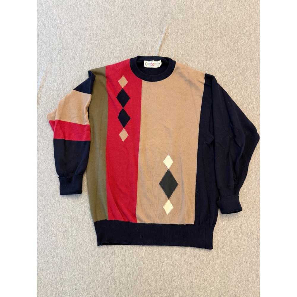 Clark & Gregory Scotland Cotton Sweater Mens Multi Colorblock Argyle Crewneck